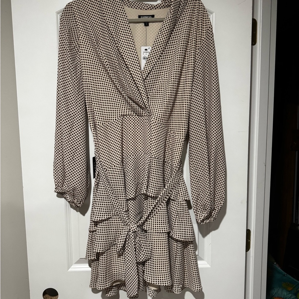 Express Black and Cream Long Sleeve Dress